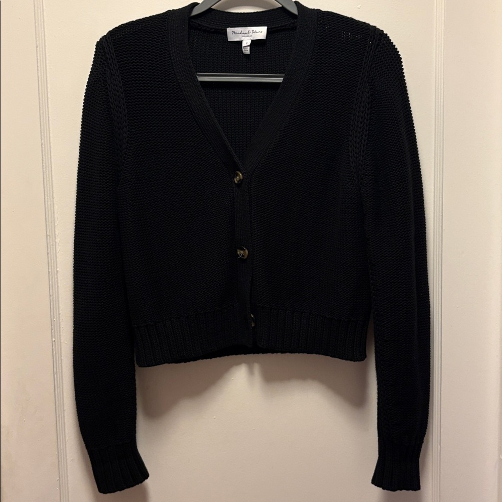 NWOT Michael Stars Fran black button-front cardigan, size Medium - Picture 2 of 4